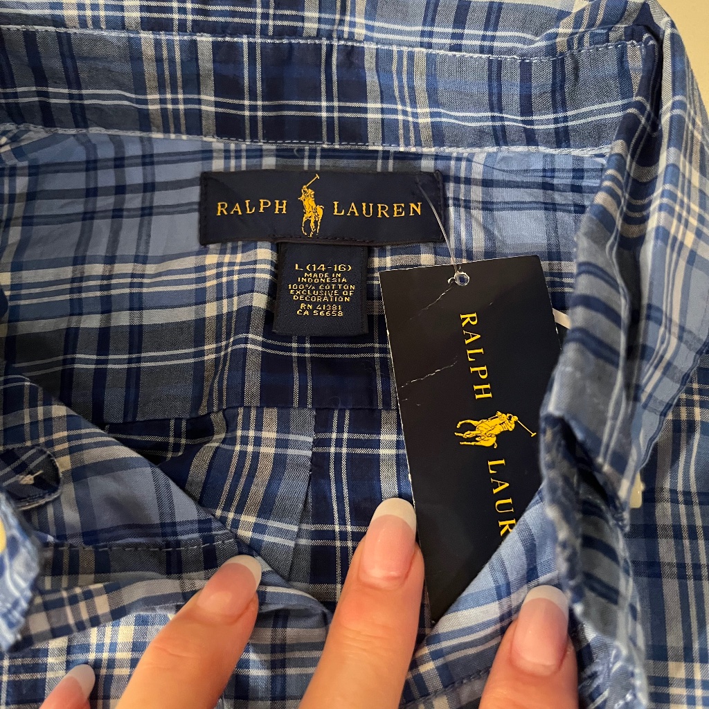 Ralph Lauren Blue Long Sleeve Polo Sz L 14-16, Ralph Lauren Polo Blue L/S New